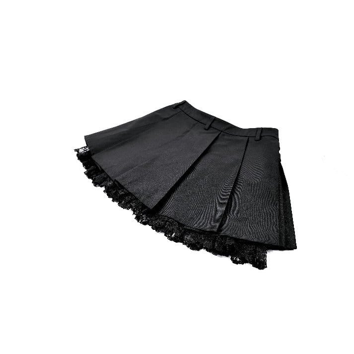 Darkinlove Women's Punk Lace Patchwork Buckle Strap Pleated Skirt