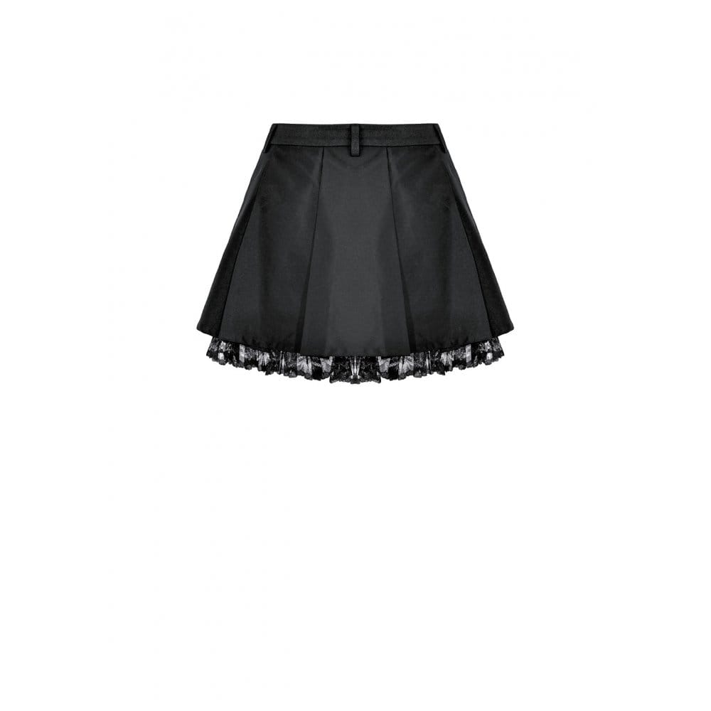 Darkinlove Women's Punk Lace Patchwork Buckle Strap Pleated Skirt