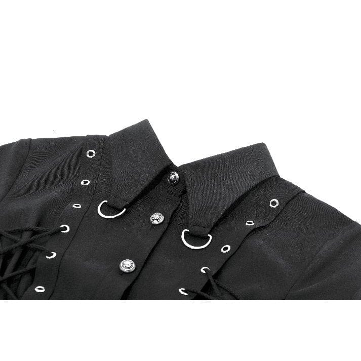Darkinlove Women's Punk Lace-up Eyelets Turn-down Collar Shirt