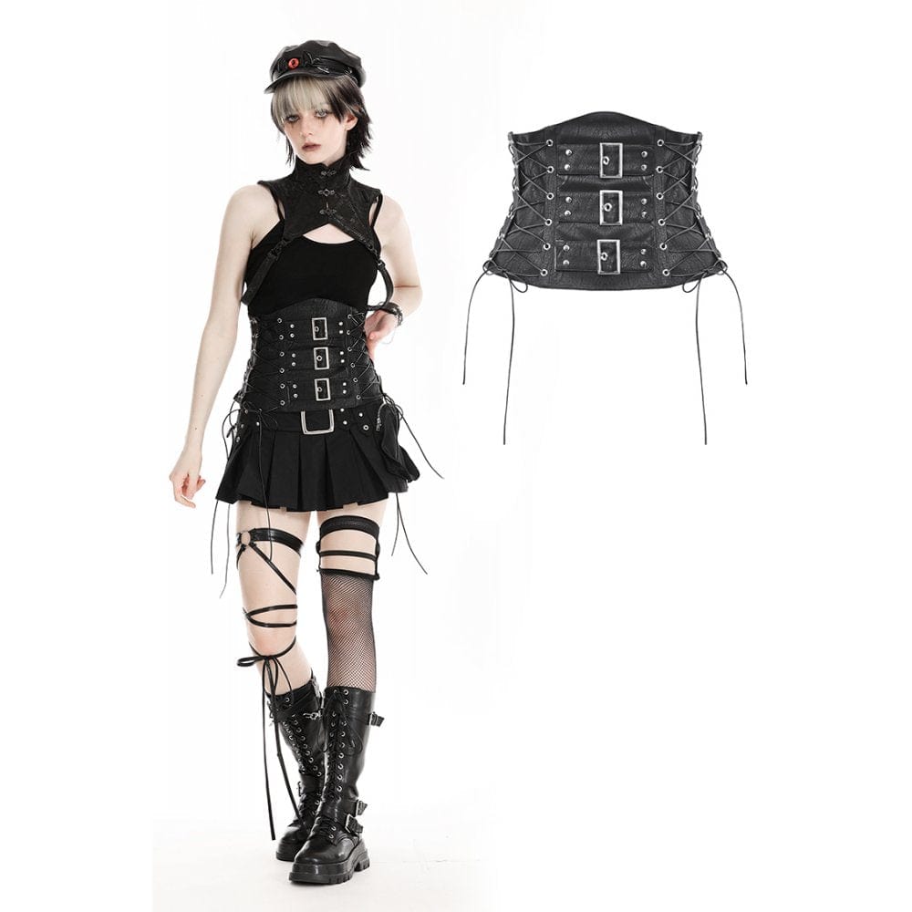 Darkinlove Women's Punk Lace-up Faux Leather Underbust Corset