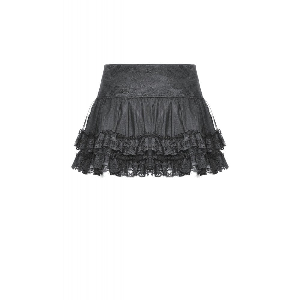 Darkinlove Women's Punk Lace-up Layered Mesh Skirt