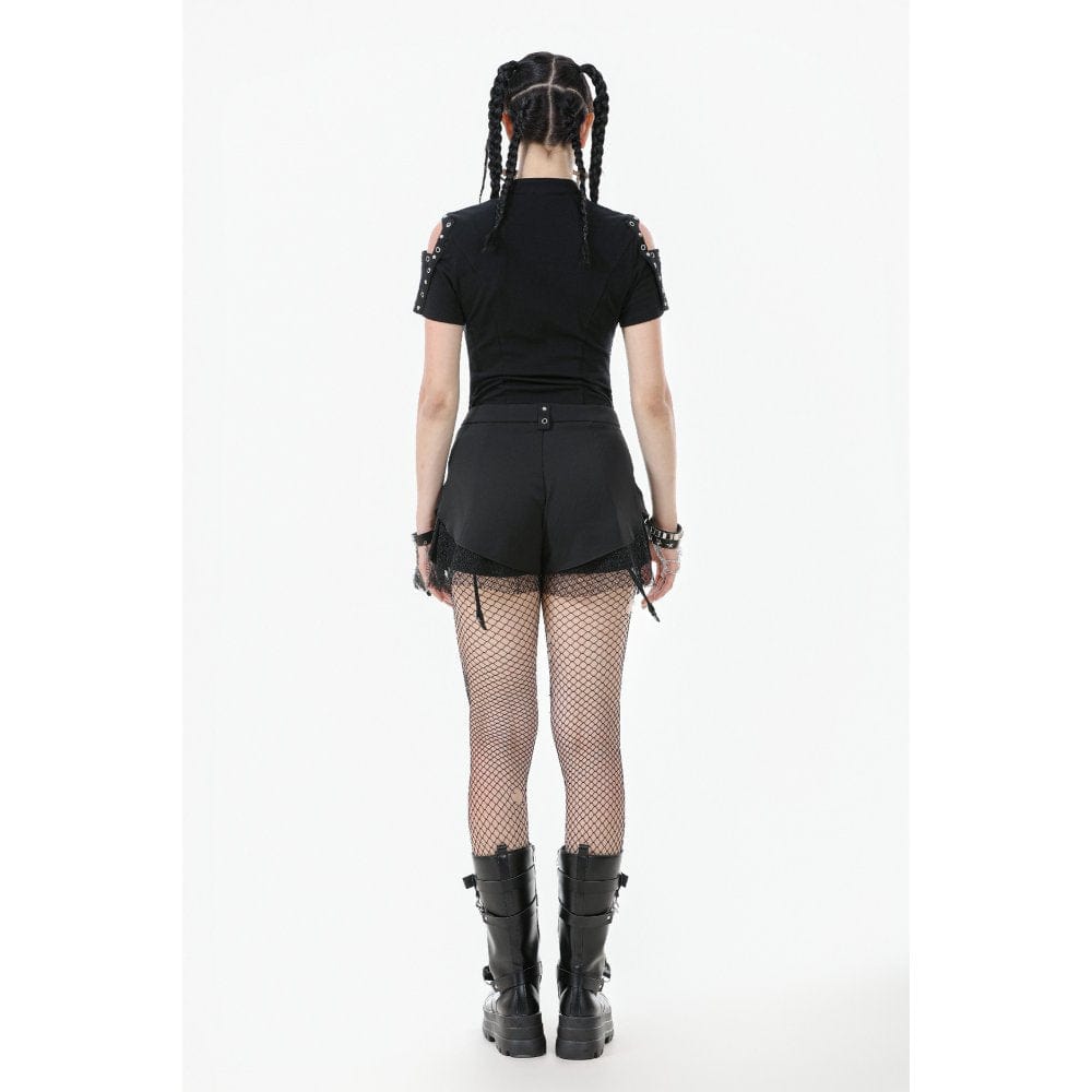 Darkinlove Women's Punk Lacing-up Shorts with Removable Zipper Leg Warmers