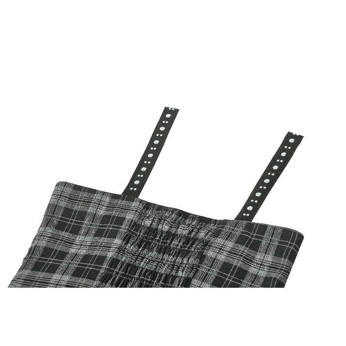 Darkinlove Women's Punk Layered Lace Hem Plaid Party Slip Dress