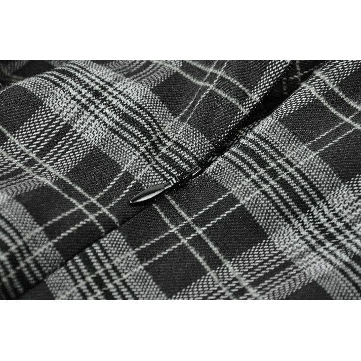 Darkinlove Women's Punk Layered Lace Hem Plaid Party Slip Dress