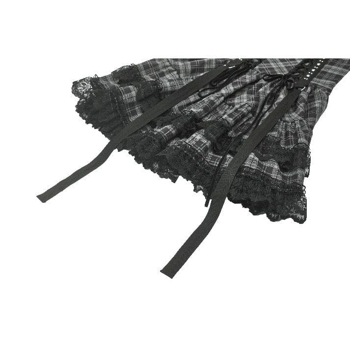 Darkinlove Women's Punk Layered Lace Hem Plaid Party Slip Dress