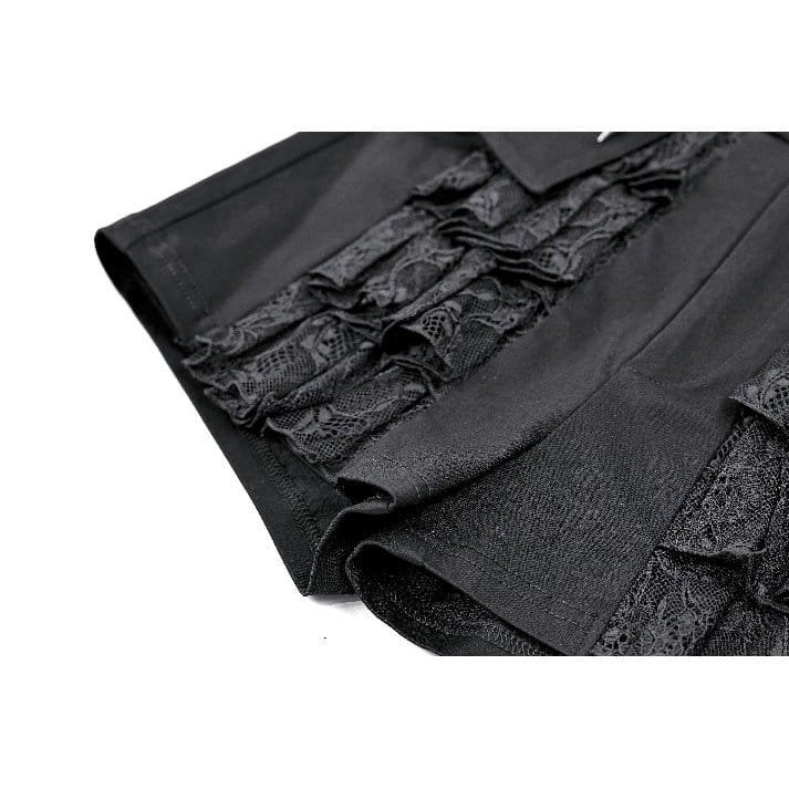 Darkinlove Women's Punk Layered Lace Ruffle Zipper Shorts