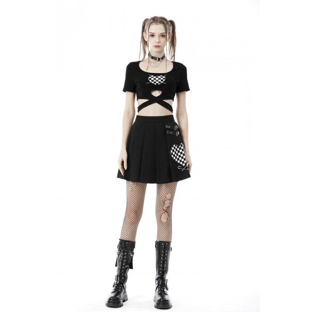 Darkinlove Women's Punk Love Heart Short Sleeved Crop Top