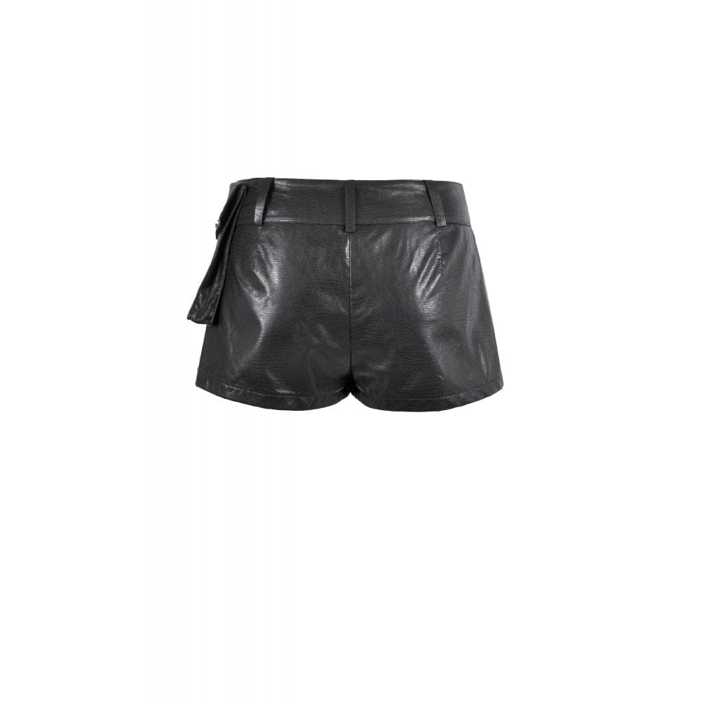 Darkinlove Women's Punk Low-Waist Shorts with Asymmetric Pleated Belt