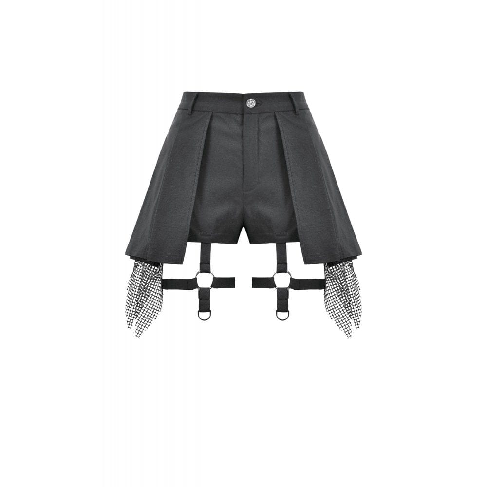 Darkinlove Women's Punk Mesh Pleated Shorts with Leg Harness