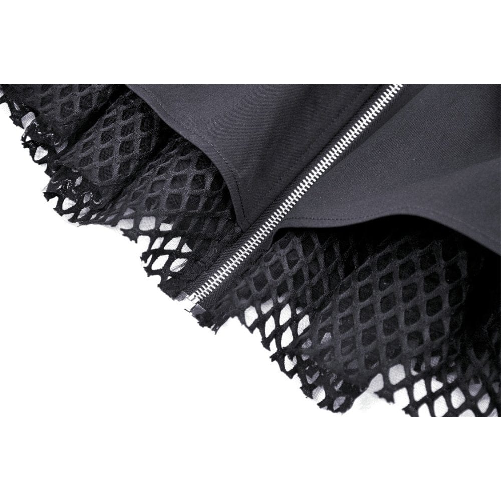 Darkinlove Women's Punk Mesh Splice Buckle Zipper Skirt