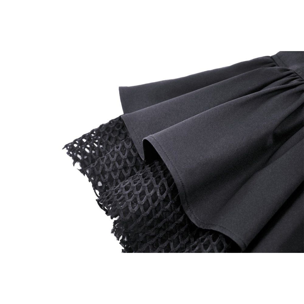 Darkinlove Women's Punk Mesh Splice Buckle Zipper Skirt