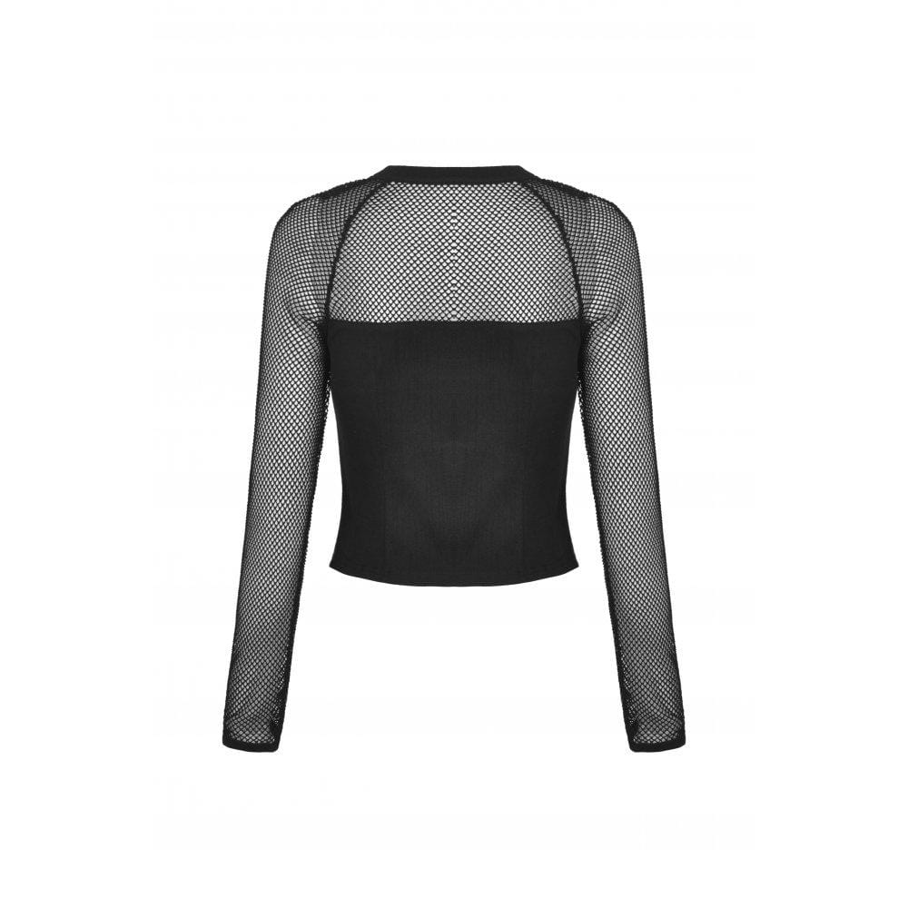 Darkinlove Women's Punk Mesh Splice Metal Zipper Crop Top