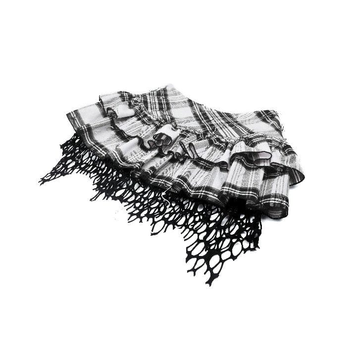 Darkinlove Women's Punk Mesh Splice Plaid Pleated Skirt