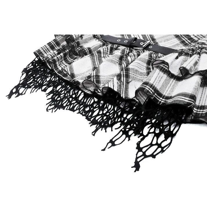 Darkinlove Women's Punk Mesh Splice Plaid Pleated Skirt