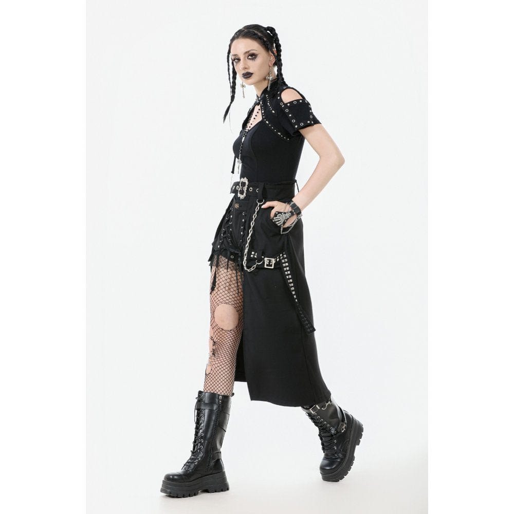 Darkinlove Women's Punk Metal Chain Belt with Straps