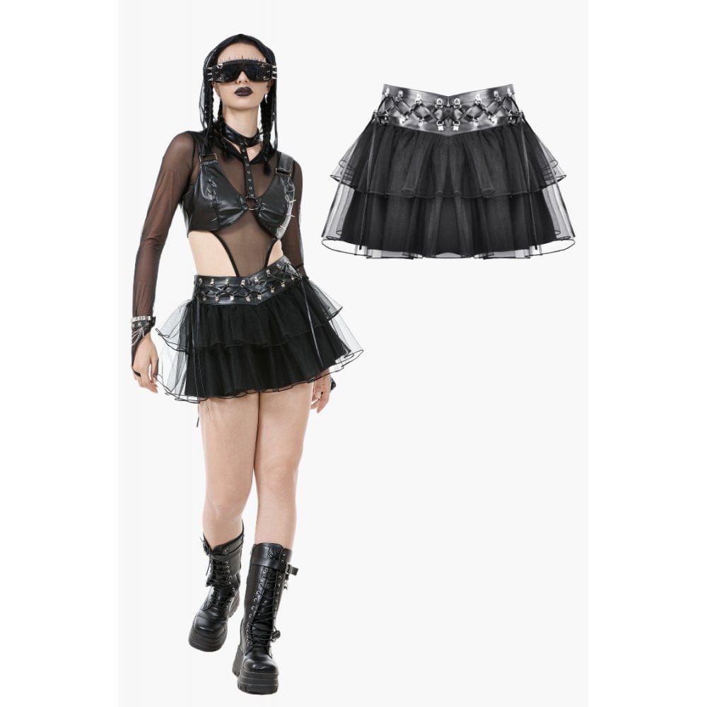 Darkinlove Women's Punk Multilayered Mesh Short Skirt