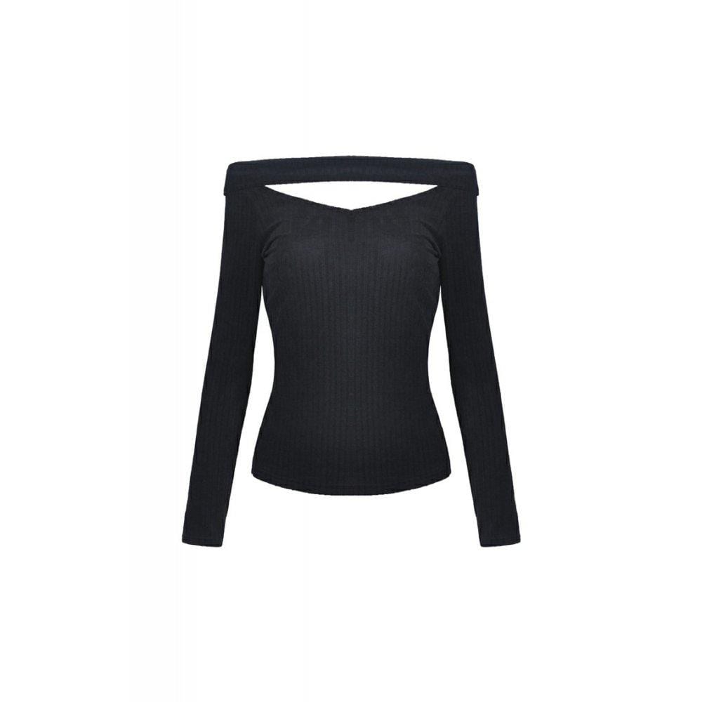 Darkinlove Women's Punk Off-shoulder Hollowed Chest T-shirts With Lace-up Back