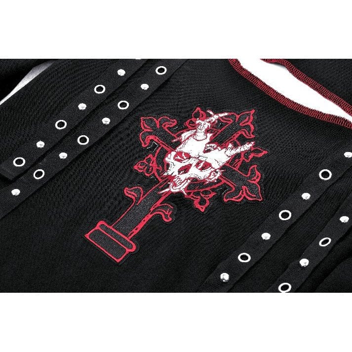 Darkinlove Women's Punk Off-the-Shoulder Eyelet Strap Crop Top