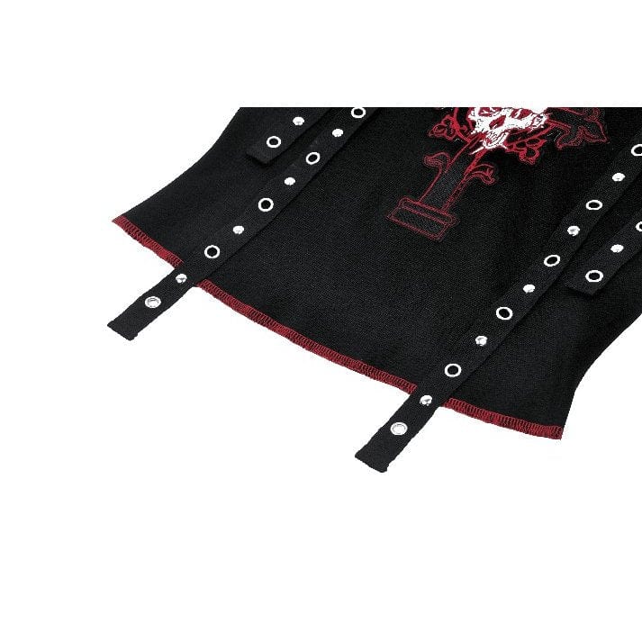 Darkinlove Women's Punk Off-the-Shoulder Eyelet Strap Crop Top