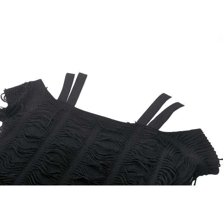 Darkinlove Women's Punk Off-the-shoulder Ripped T-shirt with Detachable Choker