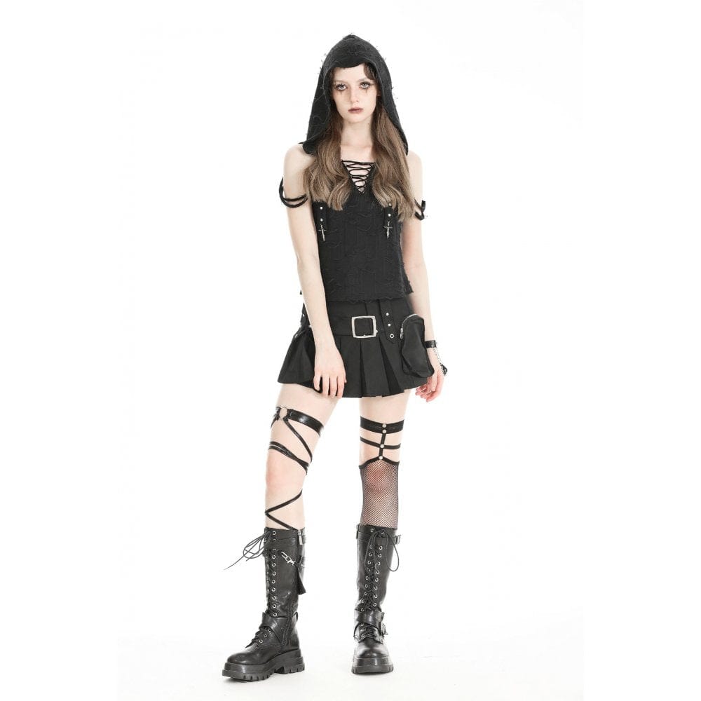 Darkinlove Women's Punk Plunging Distressed Vest