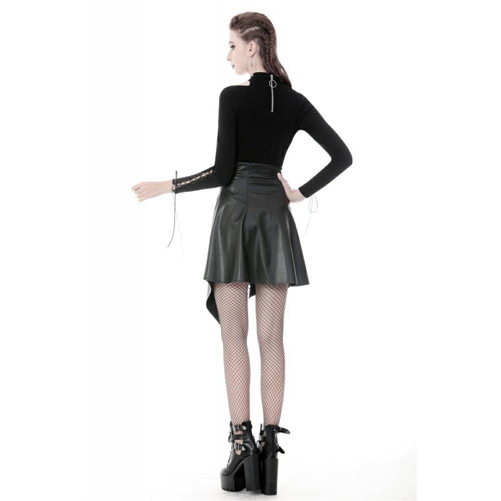 Darkinlove Women's Punk PU Leather Zippered Irregular Midi Skirts
