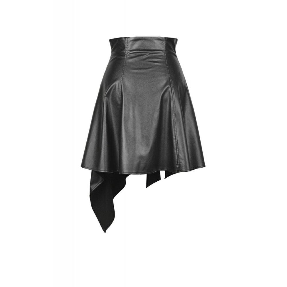Darkinlove Women's Punk PU Leather Zippered Irregular Midi Skirts