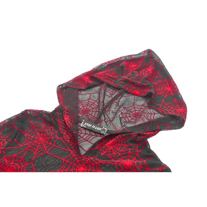 Darkinlove Women's Punk Red Spider Web Bodysuit with Hood