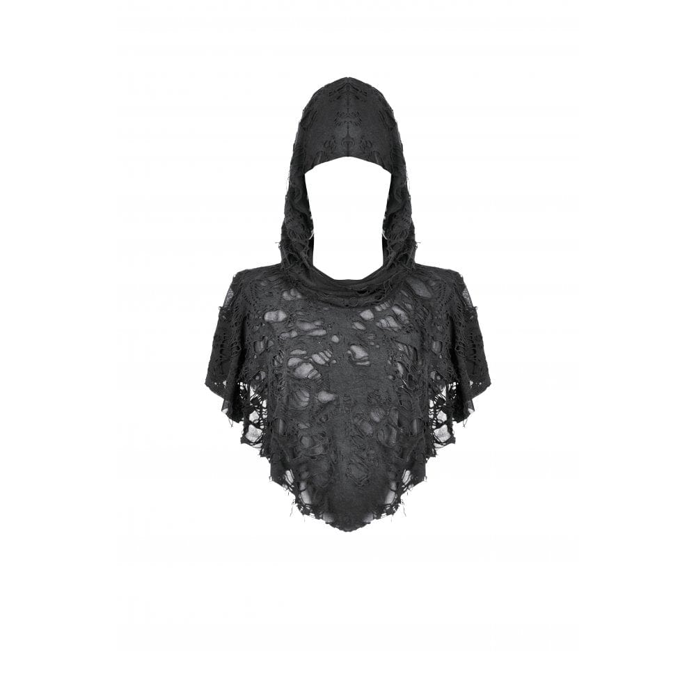 Darkinlove Women's Punk Ripped Cape with Hood