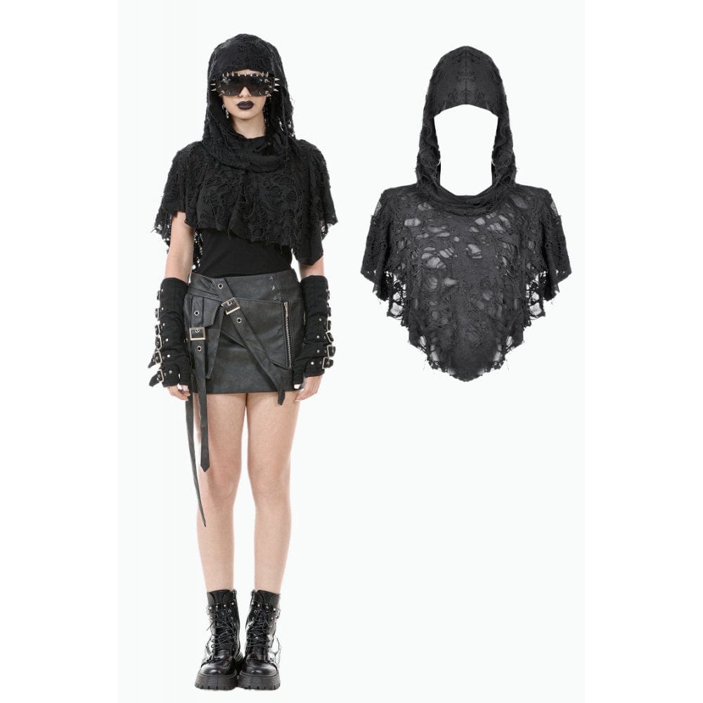 Darkinlove Women's Punk Ripped Cape with Hood
