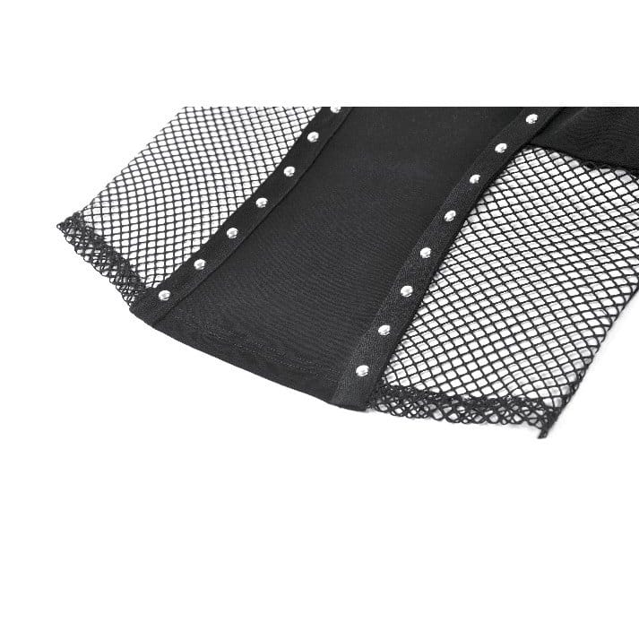 Darkinlove Women's Punk Rivet Pentagram Mesh Splice Tank Top