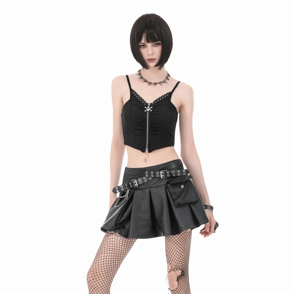 Darkinlove Women's Punk Rivet Skull Ripped Ruched Bustier