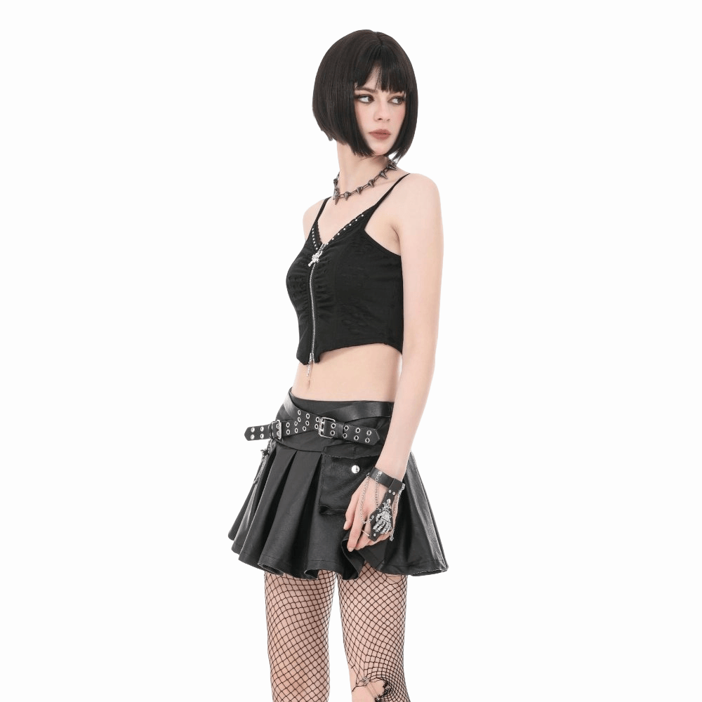 Darkinlove Women's Punk Rivet Skull Ripped Ruched Bustier