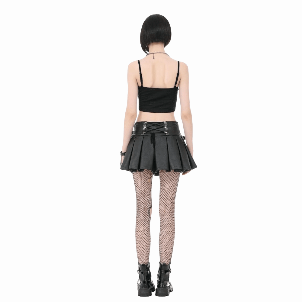 Darkinlove Women's Punk Rivet Skull Ripped Ruched Bustier