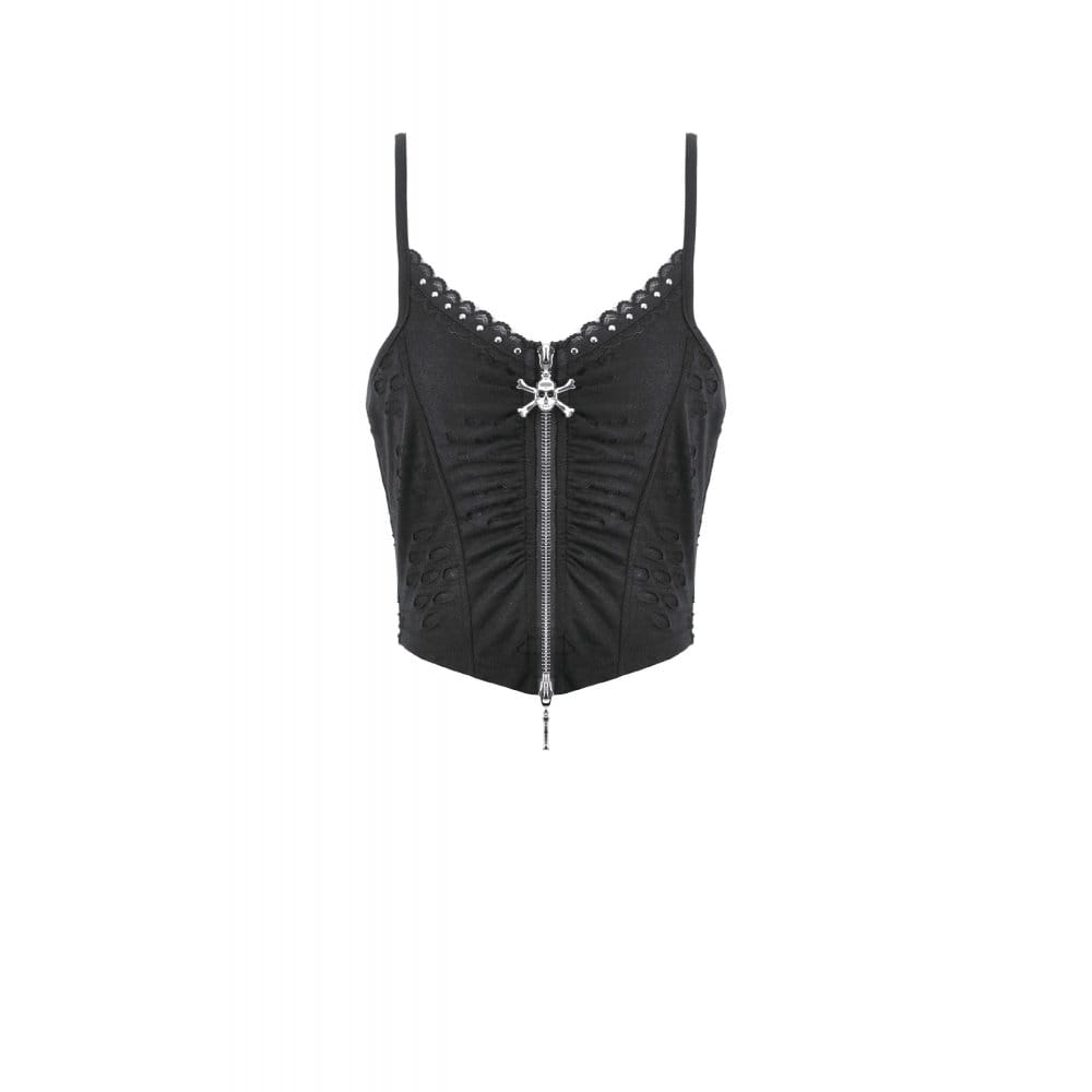 Darkinlove Women's Punk Rivet Skull Ripped Ruched Bustier