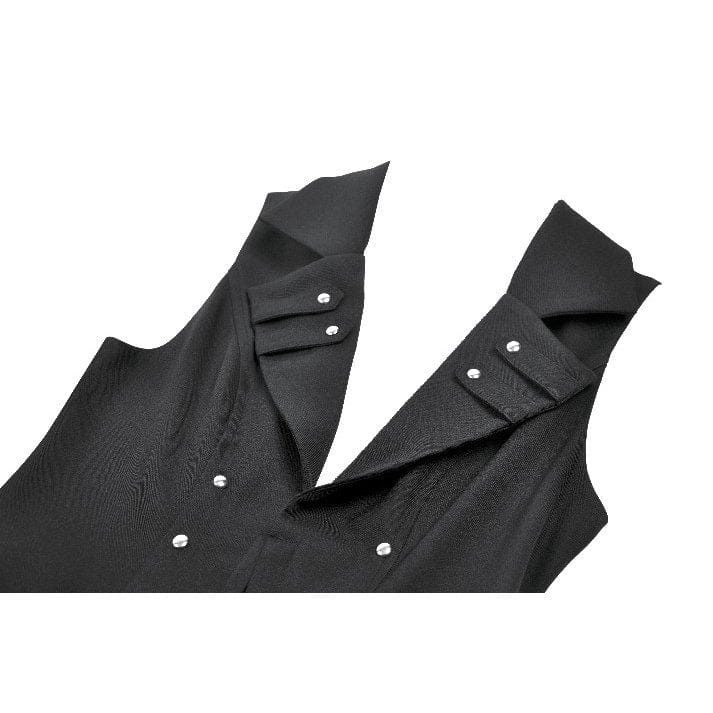 Darkinlove Women's Punk Rivets Lapel Sleeveless Long Coat