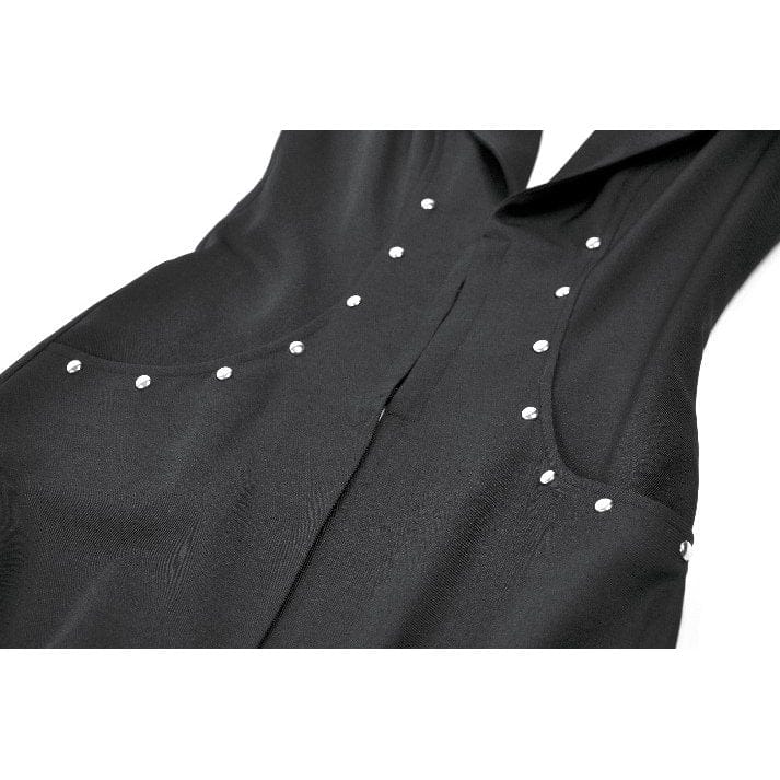 Darkinlove Women's Punk Rivets Lapel Sleeveless Long Coat