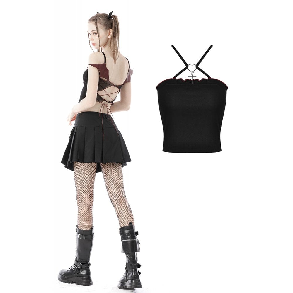 Darkinlove Women's Punk Rock Bat Wings Backless Crop Top