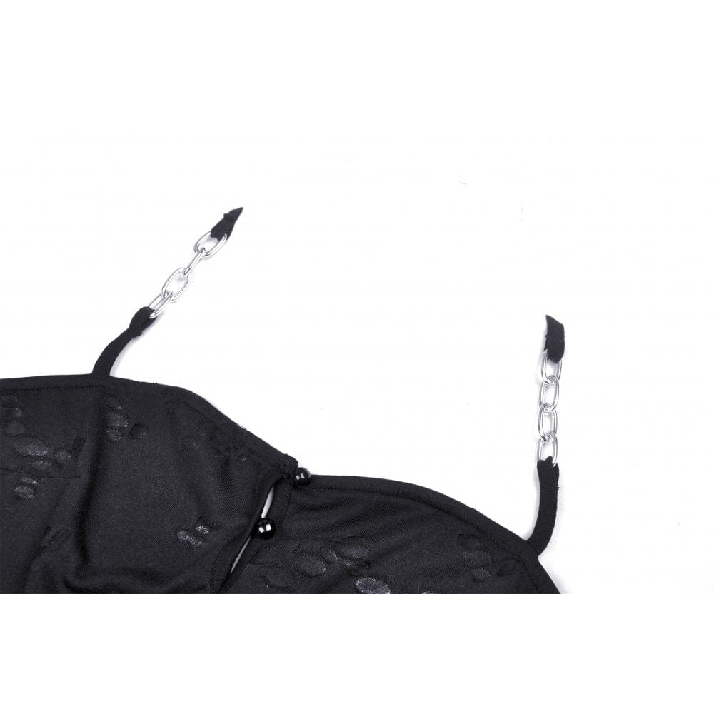 Darkinlove Women's Punk Rock Ripped Halterneck Tank Top