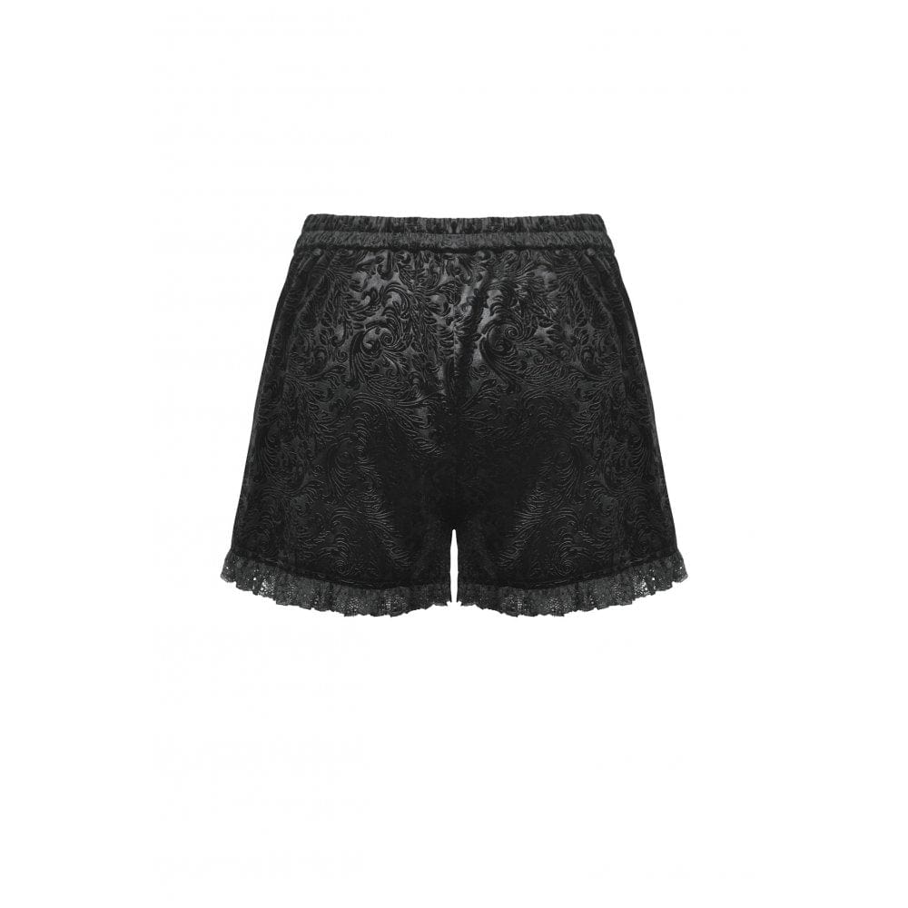 Darkinlove Women's Punk Ruffled Lace Splice Embossed Shorts