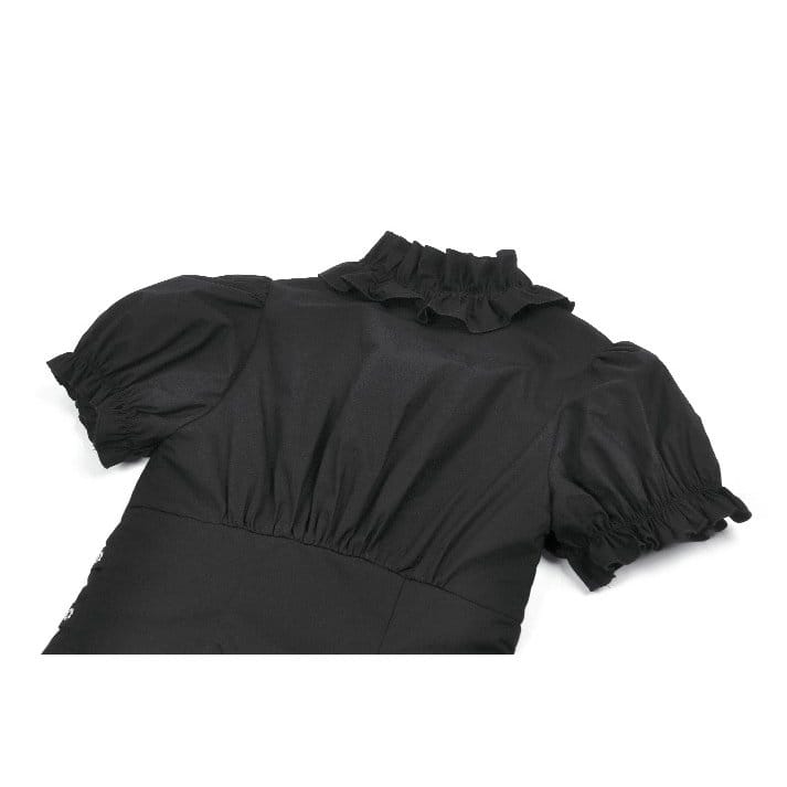 Darkinlove Women's Punk Ruffled Plunging Zipper Short Sleeve Crop Top