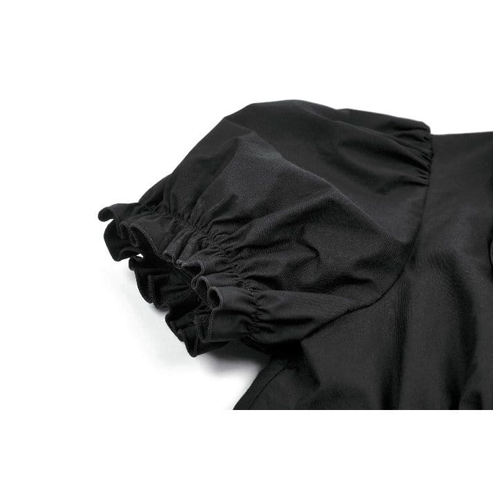 Darkinlove Women's Punk Ruffled Plunging Zipper Short Sleeve Crop Top