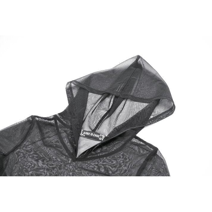 Darkinlove Women's Punk Sheer Mesh Bodysuit with Hood