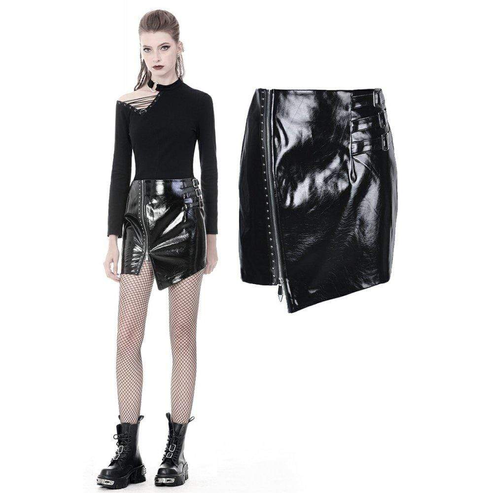 Darkinlove Women's Punk Shining Irregular PU Short Butt-hugging Skirts