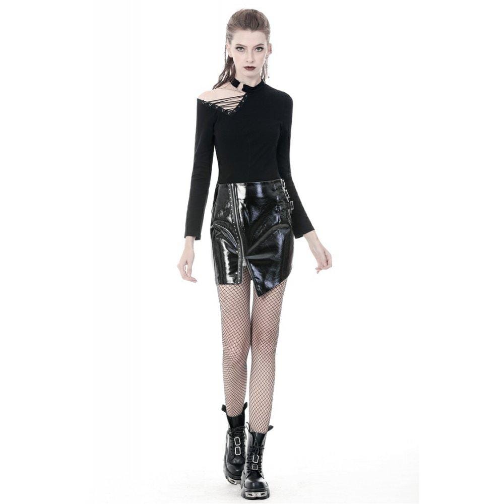 Darkinlove Women's Punk Shining Irregular PU Short Butt-hugging Skirts