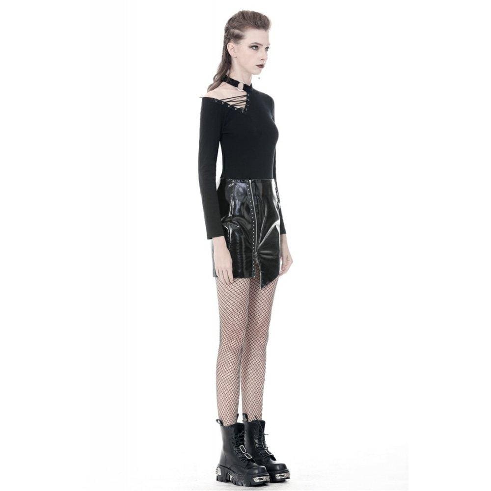 Darkinlove Women's Punk Shining Irregular PU Short Butt-hugging Skirts