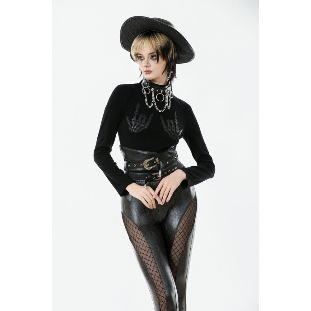 Darkinlove Women's Punk Skeleton Hand Long Sleeved Top