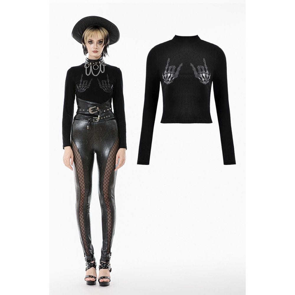 Darkinlove Women's Punk Skeleton Hand Long Sleeved Top