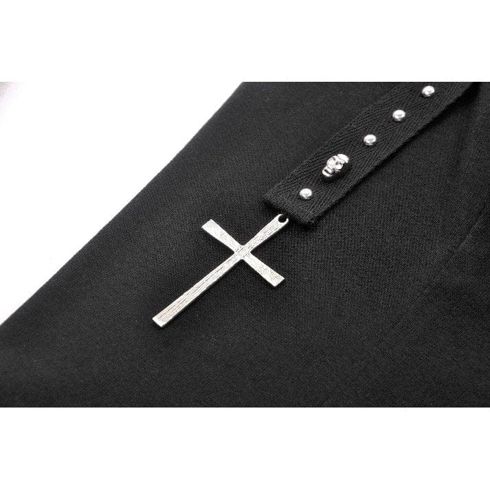 Darkinlove Women's Punk Skull Rivets Cutout Short Sleeved Shirt