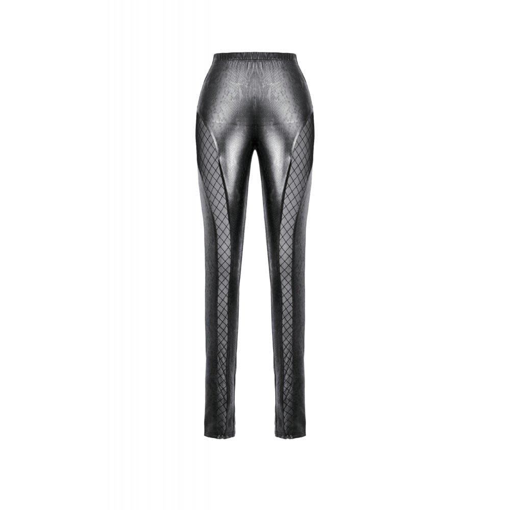 Darkinlove Women's Punk Snakeskin Diamond-textured Mesh Splice Pants
